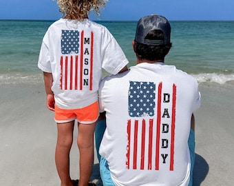 Custom Dad Son Matching Shirt, American Flag Daddy & Me Matching Outfit, 4th Of July Family tee, Fathers Day Gifts, Patriotic Dad Boy Shirt