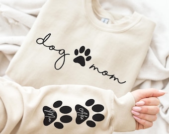 Custom Dog Mom Sweatshirt, This Dog Mom Wears Her Heart On Her Sleeve, Mothers Day Gift Personalized Dog Name Sweatshirt Dog Mama Sweatshirt