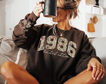 1986 Retro Birthday Sweatshirt Floral 40th Birthday Gifts for Women Limited Edition 1986 Sweatshirt Chapter 40 Birthday Shirt Gift For Her