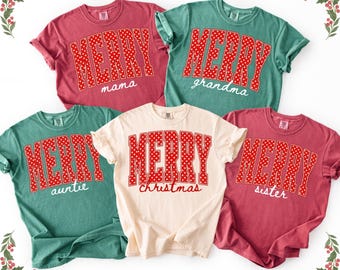 Camisetas navideñas de lunares Comfort Colors® para la familia, camisetas navideñas a juego para la familia, camisetas navideñas personalizadas para la familia, camiseta Polka Mama, conjunto navideño familiar.