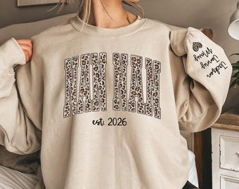 Custom Leopard Nan Nan Sweatshirt With Kid Name On Sleeve, Personalized Nan Nan Sweatshirt, Gift For Nan Nan, Christmas Gift Nan Nan Est Tee
