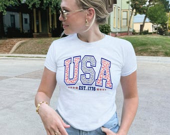 USA Flower Baby Tee, 4th of July USA Baby Tee, Patriotic USA Shirt, Y2k Clothing America Shirt, 4th of July America Y2k Tee, Usa Baby Tee