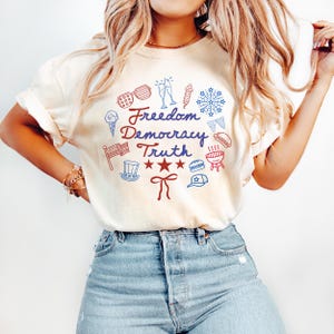 Comfort Colors® Patriotic Subtle FDT Tee, Coquette Bow patriotic Tshirt, Independence Day Tee, 4th of July FDT Shirt Freedom Democracy Truth