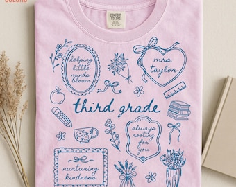 Comfort Colors® Custom Third Grade Teacher Shirt, Cottagecore Floral 3nd Grade Teacher, Third Grade Teacher Tshirt, Elementary Teacher Tee