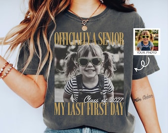 Personalised Vintage Photo And Year Senior Shirt, Officially A Senior Shirt, My Last First Day T-shirt, Class of 2027 Shirt,Graduation Shirt
