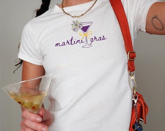 T-shirt bébé Martini Gras, chemise femme Mardi Gras, cadeau défilé Mardi Gras, haut court de fête de carnaval NOLA de la Nouvelle-Orléans en Louisiane, son Mardi Gras Yall