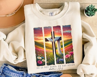 He is Not Here, He Has Risen Sweatshirt, Easter Shirt, Christian Shirt, Jesus Easter Shirt, Jesus Christian Easter, Bunny Shirt, Faith Shirt