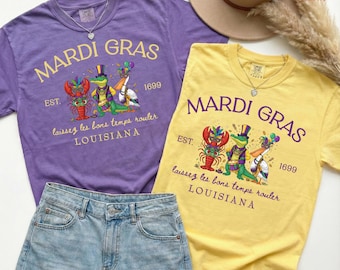 Comfort Colors® Mardi Gras Shirt, Louisiana Shirt, Mardi Gras Lobster, Fleur De Lis Shirt, Cute Louisiana, Laissez Les Bons Temps Rouler Tee