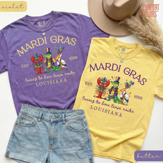 Comfort Colors® Mardi Gras Shirt, Louisiana Shirt, Mardi Gras Lobster, Fleur De Lis Shirt, Cute Louisiana, Laissez Les Bons Temps Rouler Tee