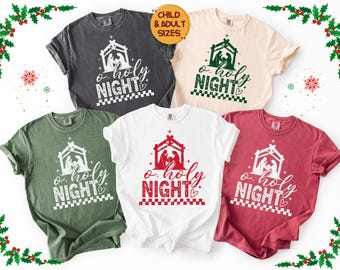 Oh Holy Night Retro Family Shirt, Christian Christmas Tee, Nativity Scene T-Shirt, Christmas Jesus Nativity Shirt, Faith Based Holiday Shirt