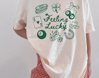 Comfort Colors® Feeling Lucky Shirt, St Patricks Day T-Shirt St Patty's Day Shirt, St. Patrick’s Day Doodle Graphic Shirt