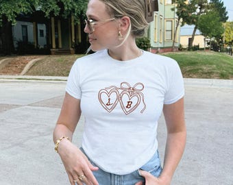 Personalized Initials Shirt Y2k Baby Tee Y2k Shirt Coquette Tee Trendy Baby Tee Vintage Aesthetic Coquette Bow Shirt Letter Custom Gift Tee
