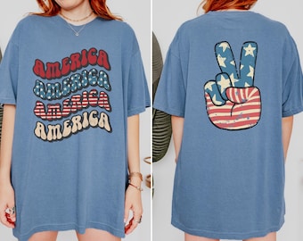 Comfort Colors® Retro America Shirt, 4th of July Shirt, Groovy 4th of July Shirt, USA Shirt, Memorial Day, Patriotic Shirt Stars and Stripes