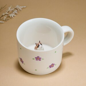 Custom 3D Cat Cup with Name, Floral Ceramic Pet Mug, Personalized Handmade Gift for Cat Lovers, Cute Custom Pet Memorial Coffee Mug Gifts