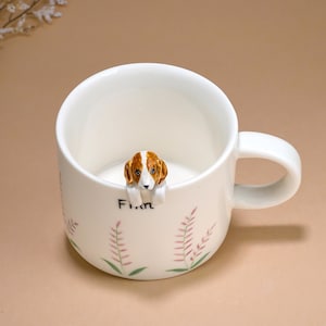 Custom Pet Mug with Figurine, Personalized Dog Cup, Handmade Floral Coffee Mug, 3D Pet Design, Custom Gift for Pet Lovers, Ceramic Mug Gifts