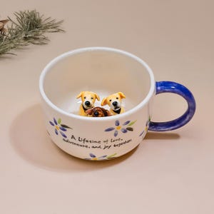 Mug personnalisé pour animal de compagnie avec figurine 3D de chien et de chat - Cadeaux personnalisés pour les amateurs d'animaux de compagnie - Mug coucou en céramique - Mug chien/chat - Cadeaux personnalisés pour animal de compagnie