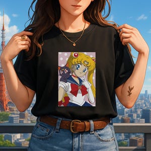 Sailor Moon Anime Shirt: Usagi Tsukino and Luna Graphic Tee, Retro Magical Girl Gift