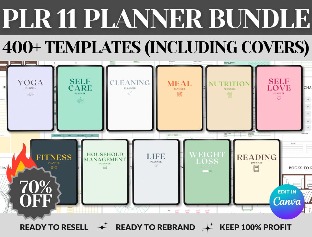 11 PLR Planner Bundle | 400+ Editable Canva Planner Templates | PLR ...