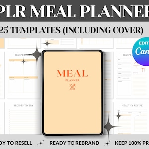 PLR Mahlzeitenplaner bearbeitbare Canva Vorlage | Done For You weiterverkaufen | Rezept-Planer | PLR Digitales Produkt | Wöchentlicher Menüplaner | Einkaufsliste