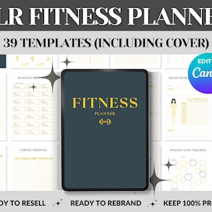 PLR Fitness Planner Editable Canva Template | Done For You Resell | Weight Loss Tracker | PLR Digital Product | Meal Planner