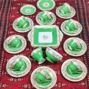 Spode Copeland Regent green gold trim tea coffee services cups trio great condition hand painted great condition very good antique vintage