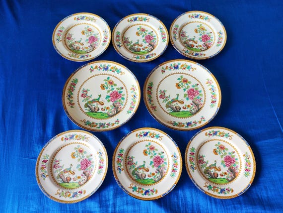 Vintage Spode Copeland Peacock Plates: Hand-painted Luncheon