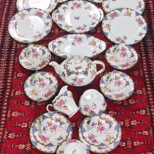 Vintage Aynsley Wilton Coffee Tea Set: Light Blue Floral Porcelain