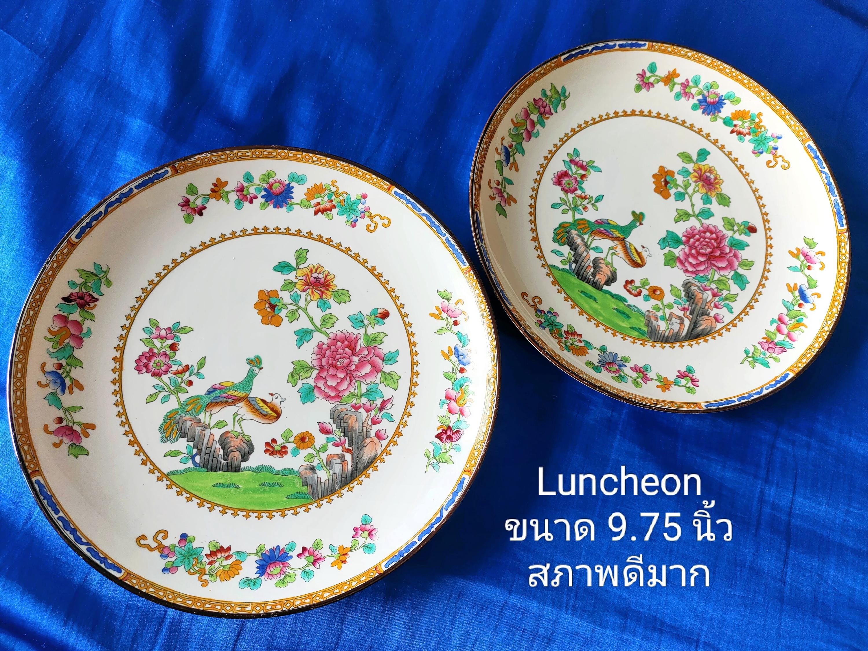 Vintage Spode Copeland Peacock Plates: Hand-painted Luncheon