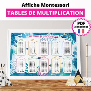 Ressource maths CE1 CE2 à imprimer, tables de multiplication | Décoration murale chambre d'enfant ou salle de classe | Affiche Montessori
