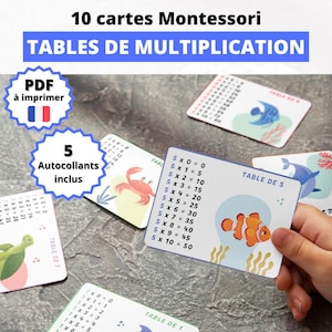 Tables de multiplication à imprimer | Cartes éclairs en français pour enfant | Autocollants animaux marins | Jeu éducatif de maths CE1 CE2