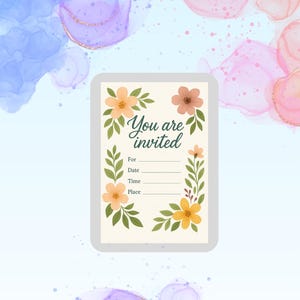 Floral Invitation Template | Printable Event Invite | Digital Download | Garden Flower Party Card | 5x7” PNG