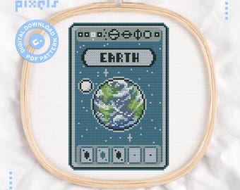 Planet Earth Card Cross Stitch Pattern - Balatro Gaming Cards - Beginner Friendly - PDF Instant Download