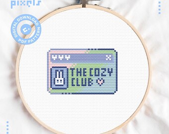 Cozy Club Card Cross Stitch Pattern - Cute and Kawaii Polco Card - Beginner Friendly - PDF Instant Download