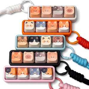 Custom Cat Mechanical Keyboard Fidget | 4-Key ASMR Finger Spinner Stress Relief Toy | Office and Kids Gift with Wrist Strap & Keycaps