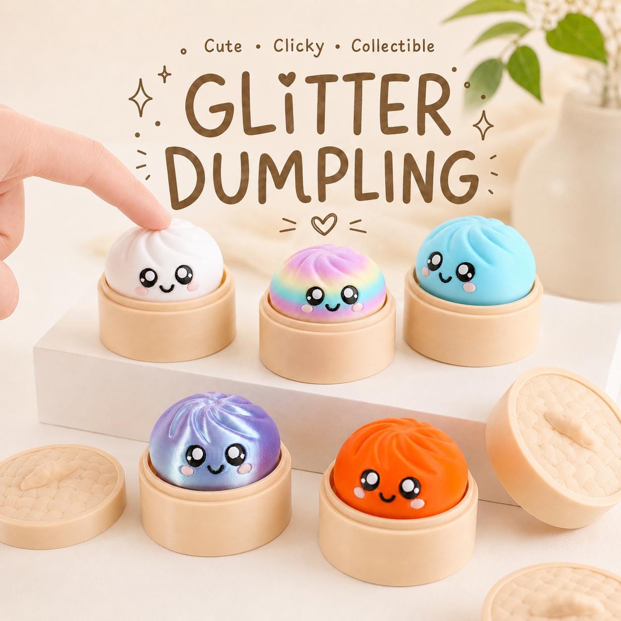Dumpling Squishy 9,5 Cm Avec Panier Vapeur – Effet Slow Rising, Paillettes Et Anti-stress
