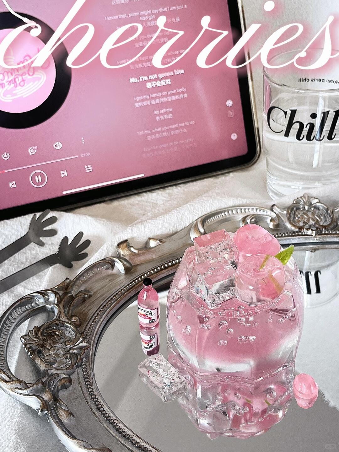 Crystal Cherry Sparkling Water Squishy Toy | Handmade Food-Grade Silicone Stress Relief Desk Decor & Cute Gift Idea