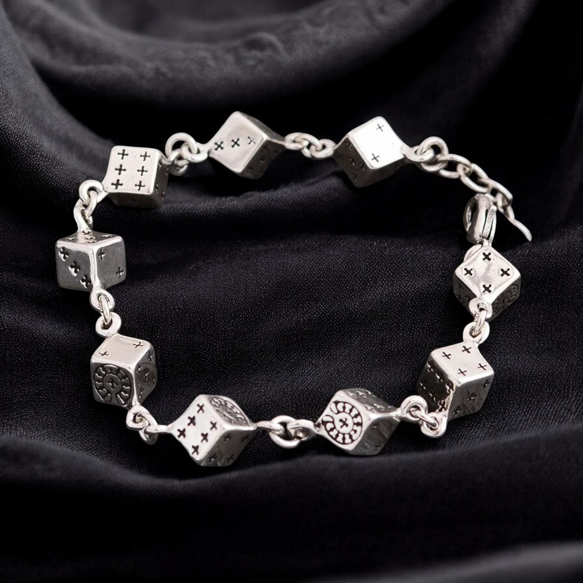 Sterling Silver Chain Dice Charm Bracelet - Etsy