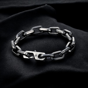 Stainless Steel Chain Link Bracelet for Men | Vintage Oxidized Locomotive Punk Jewelry | Motorcycle Biker Bracelet Gift