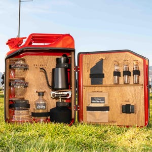 Juego de preparación de café personalizado, minibar con bidón, kit de viaje artesanal, regalos hechos a mano, juego de café preparado, día de San Valentín para el esposo