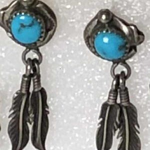 Navajo Sleeping Beauty Turquoise Necklace Cuff and Earrings, NA Flower and Feathers Jewelry, NA Collectible Turquoise Jewelry