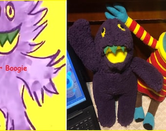 Boogie the Purple Monster Stuffed Doll Toy, Purple Monster Inspired by Jack's Big Music Show, Drawings to Dolls