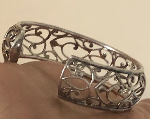 Romantic Sterling Silver Cuff Bracelet, Adjustable Intricate Lace-work Bracelet Cuff, Ornate Sterling Cuff Bracelet with a Scrolling Design