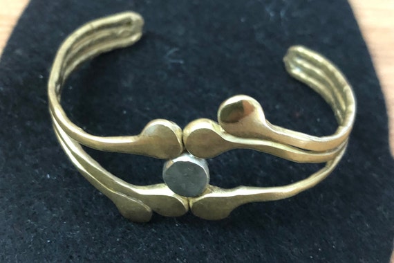 Brutalist Brass Cuff Bracelet, Adjustable Two-ton… - image 8