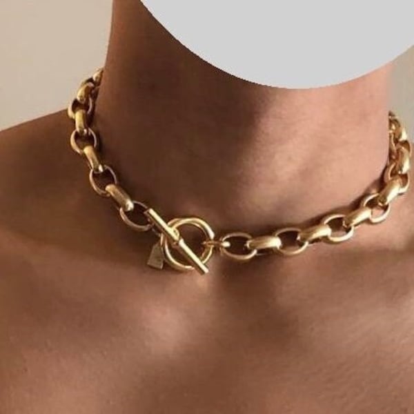 Iconic Ralph Lauren Gold Chain Necklace, KY Derby  , Chunky Equestrian Chain with Large toggle Clasp chocker, Rich Heavy Unisex RLL Jewelry