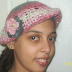 Handmade Lace Tam with Flower, Wool Mohair Slouch hat, Lace Hat, Dread, Hand Crochet Beret Snood