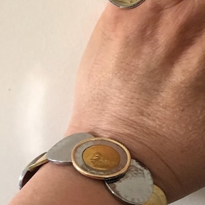 Retired MILOR Italy 14K Gold and Silver Coin Bangle Made of Genuine Italian Coins, Collectible Italian Coins Bracelet,