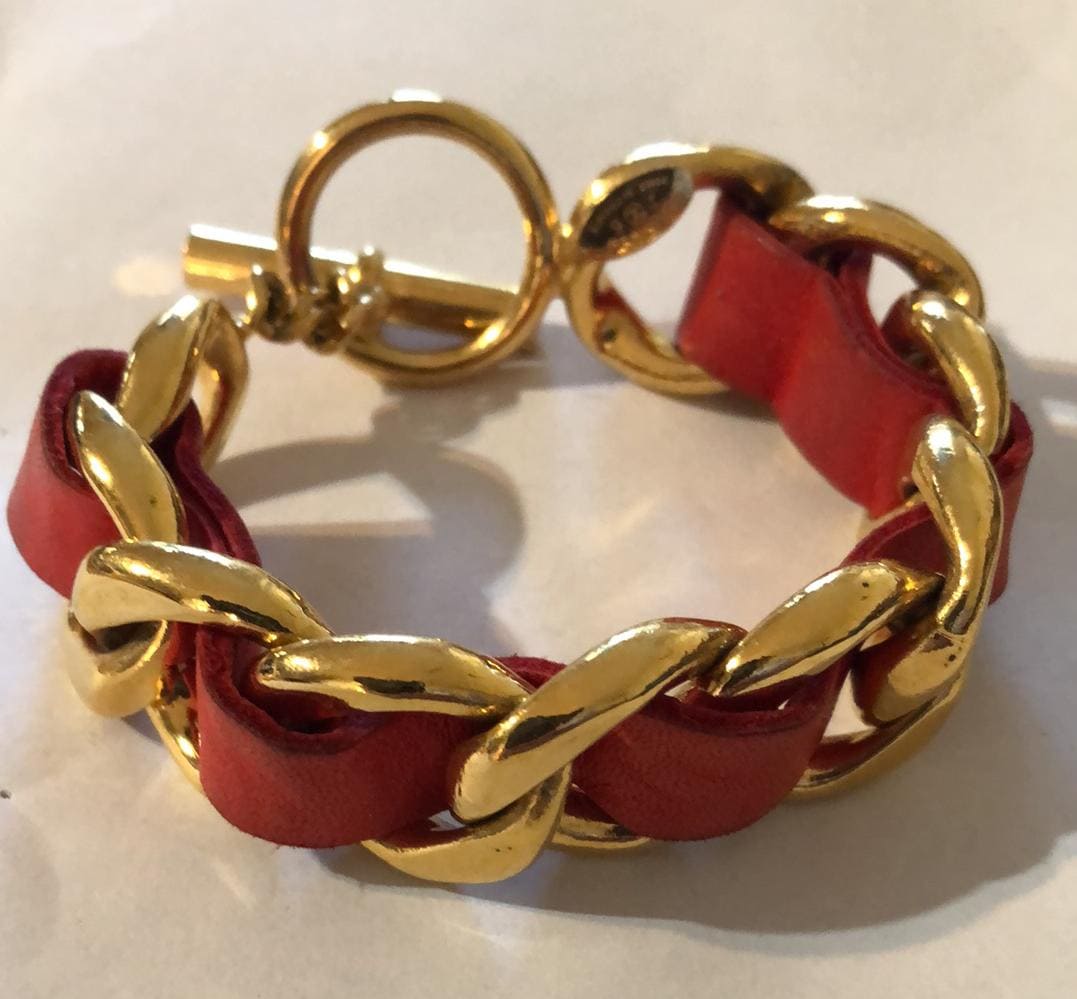 CHANEL Vintage Logo Leather Bracelet Red | eBay