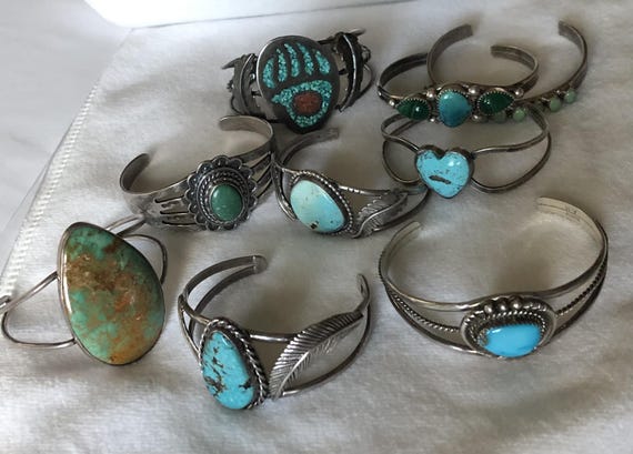 Navajo Carico lake Turquoise Cuff Bracelet, Old Pawn Turquoise Bracelet, Sterling Silver Cuff with Fish, Snakes and Arrows, NA Jewelry View 5