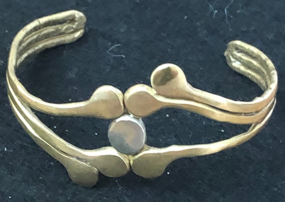 Brutalist Brass Cuff Bracelet, Adjustable Two-ton… - image 2