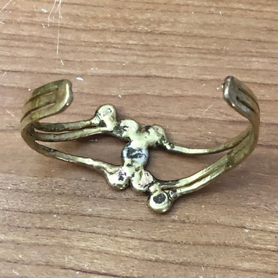 Brutalist Brass Cuff Bracelet, Adjustable Two-ton… - image 6